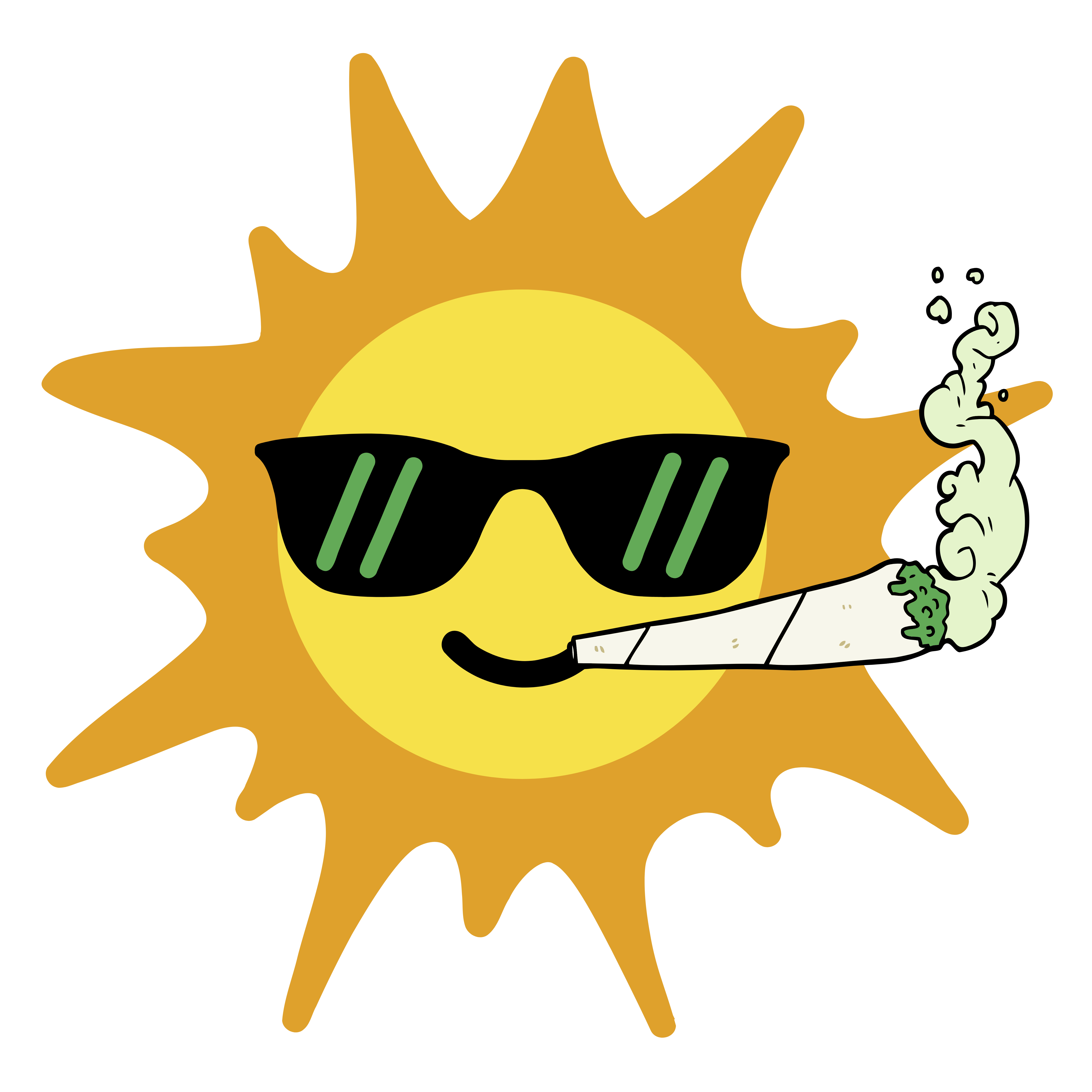 toke and float logo with a sun smoking a marijuana joint with sunglasses on